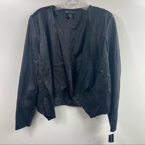 NWT INC M Black Faux Leather Open Front Jacket Faux Lace Back Size Small